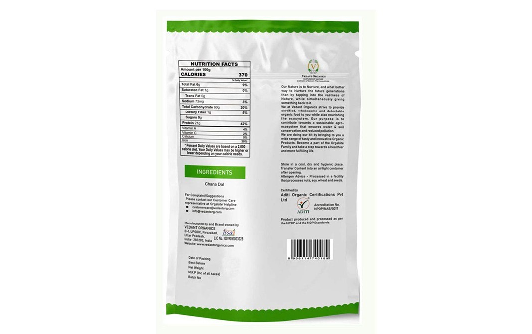 Orgabite Organic Chana Dal    Pack  500 grams